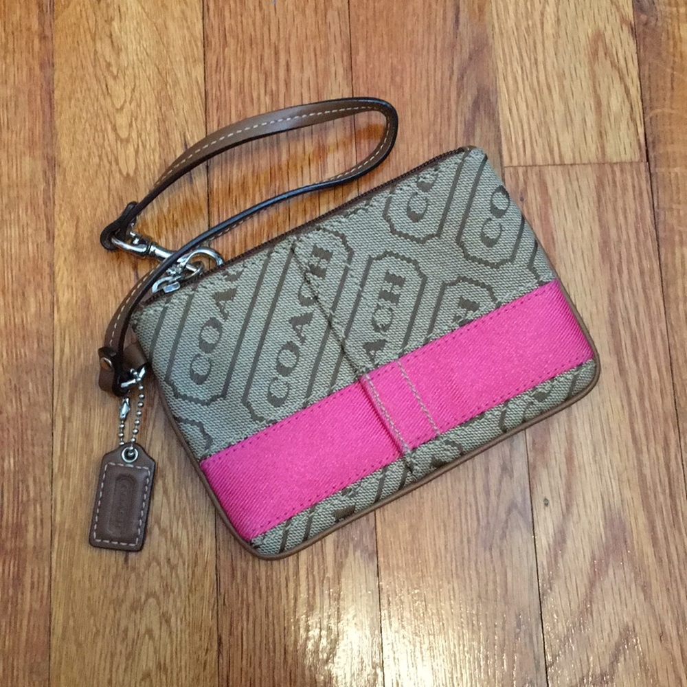 Brown & Pink Coach Wristlet
